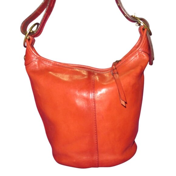 Coach 2007 Bleecker Tattersall Red Burnished Saddle Leather Duffle Bucket Bag - Picture 1 of 14